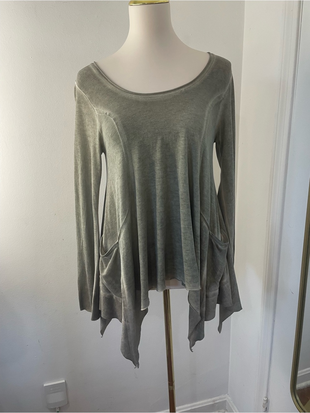 Lagenlook Long Sleeve Handkerchief Hem Tunic